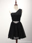Um ombro vestidos de baile para os estudantes de regresso para casa pretos, espartilho partidário curto disponível vestidos de baile para os estudantes posteriores, vestidos de regresso para casa perfeitos, CM230