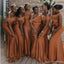 Orange Mermaid Off Shoulder Cheap Long Bridesmaid Dresses,WG1392