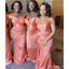 Orange Mermaid Off Shoulder Cheap Long Bridesmaid Dresses Online,WG1204