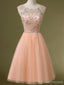 Tule de pêssego vestidos de baile para os estudantes de regresso para casa Atraentes Curtos Enfeitados com contas, CM0031