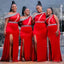 Red Mermaid One Shoulder High Slit Long Bridesmaid Dresses Online,WG1250