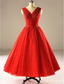 Red A line Tulle Wedding Dresses, 2017 Corset back Tea Length Custom Wedding Gowns, Affordable Bridal Dresses, 18002