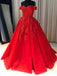 Off Shoulder Red Lace A-line Φθηνά βραδινά φορέματα Prom, Sweet 16 φορέματα, 17501
