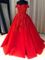 Off Shoulder Red Lace A-line Φθηνά βραδινά φορέματα Prom, Sweet 16 φορέματα, 17501
