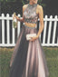 Sexy Two Pieces Uma Linha Beaded Evening Prom Dresses, Halter Long Tulle Party Prom Dress, 17085