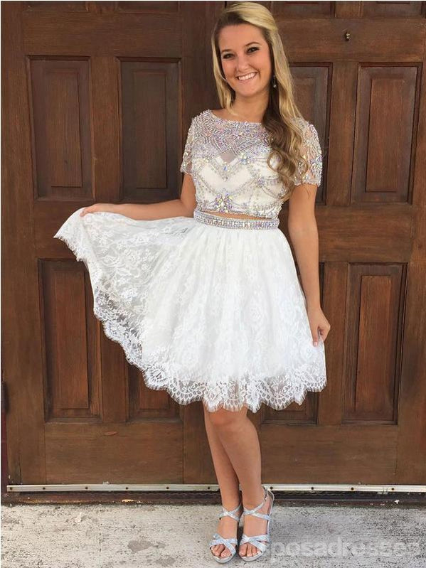 Τα Μανίκια καπ Rhinestone Δύο Κομμάτια Short Homecoming Φορέματα 2018, CM503
