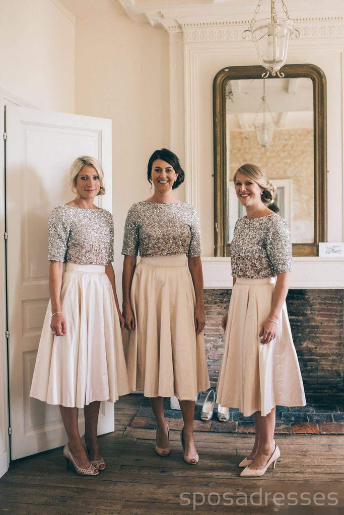 Sexy deux pièces manches courtes strass courtes robes de demoiselle d'honneur pas cher en ligne, WG342