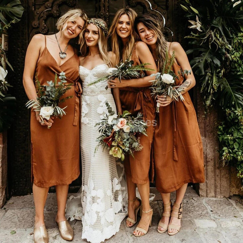 Cintas de espaguete Laranja Curto Vestidos de Dama de honra Online, Baratos Vestidos das Damas de honra, WG714