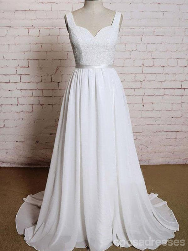 Gaze de tiras praia sem encosto vestidos de casamento de casamento longos, WD293