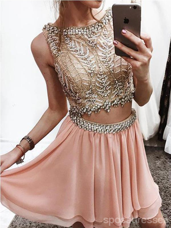 Σέξι δύο κομμάτια ρουζ ροζ βαριά Beaded σύντομη Homecoming Φορέματα σε απευθείας σύνδεση, CM680