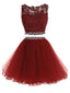 Σέξι δύο κομμάτια Μπορντό δαντέλα Beaded σύντομη Homecoming Φορέματα 2018, CM558
