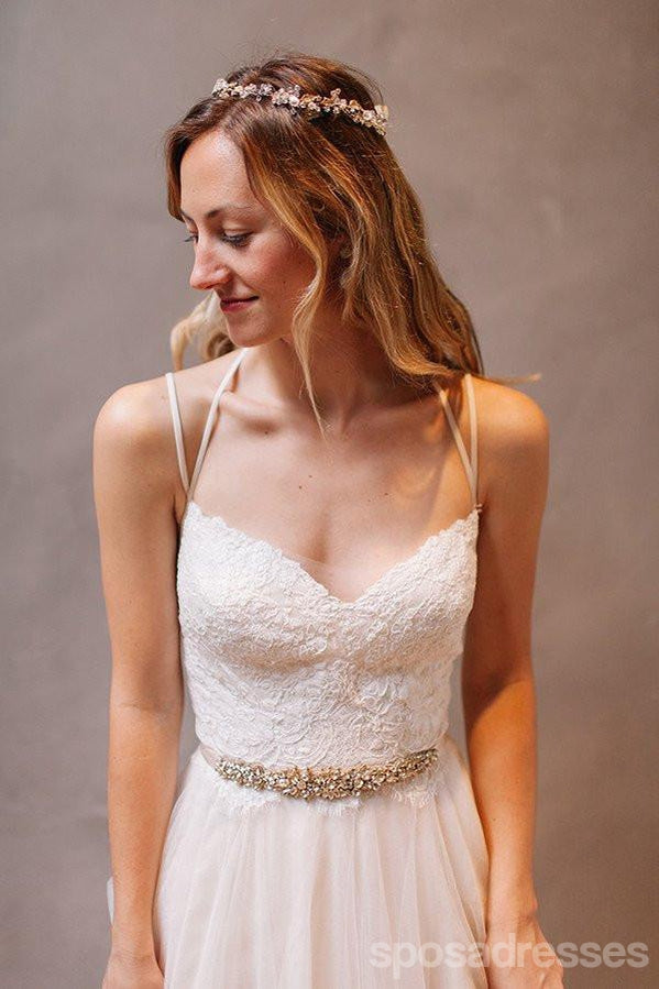 Απλά μακριά Backless γαμήλια φορέματα Α-γραμμών, Φορέματα δεξίωσης γάμου τούλι, WD0013