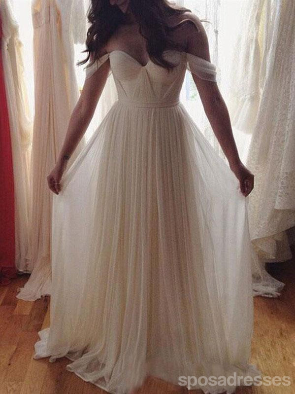 Απλό Off Shoulder Παραλία Γάμο Φορέματα Online, Φθηνά Νυφικά Φορέματα Chiffon, WD437