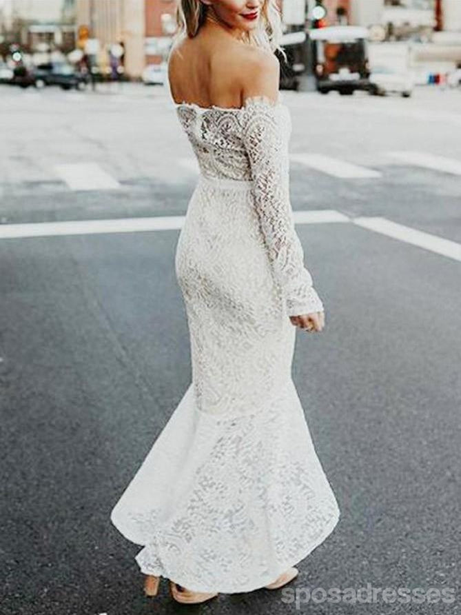 Off Shoulder Vintage Lace Mermaid Cheap Wedding Dresses Online, Long Sleeves Bridal Dresses, WD431