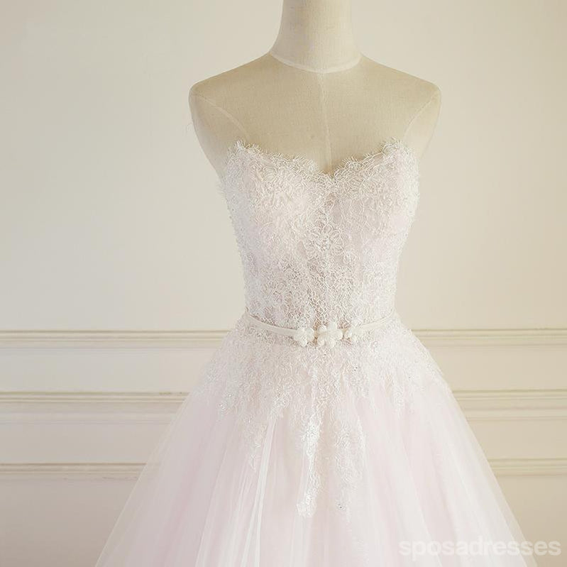 Dresses de mariage personnalisées à long pointe rose pâle sans sangle, WD308