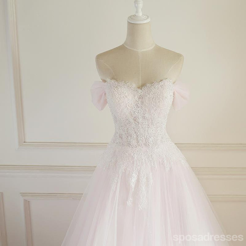Dresses de mariage personnalisées à long pointe rose pâle sans sangle, WD308