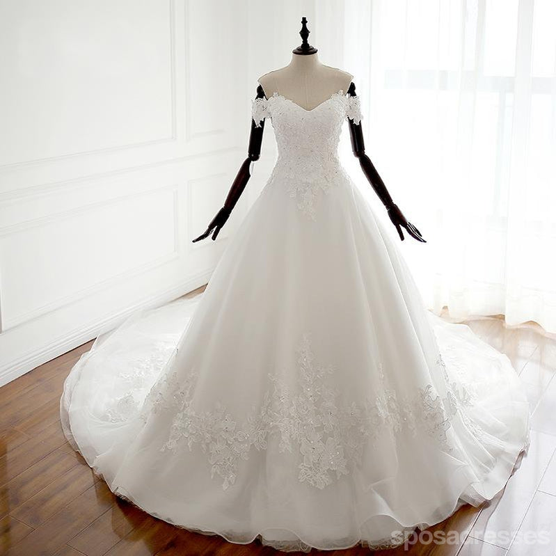 Off Shoulder Sweetheart A-line Lace Long Custom Φθηνά Γαμήλια Νυφικά, WD299
