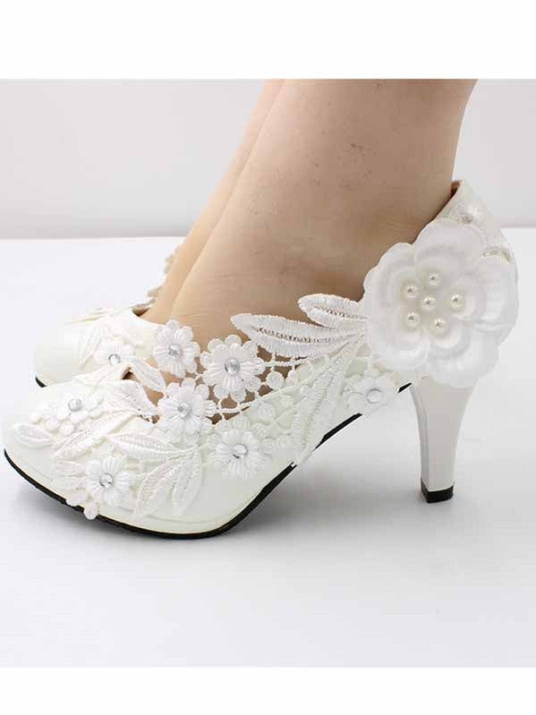 White high heel large size wedding shoes for women round toe wedding shoes