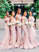 Mismatched Pink Mermaid Off Shoulder Maxi Long Bridesmaid Dresses For Wedding Party,WG1858
