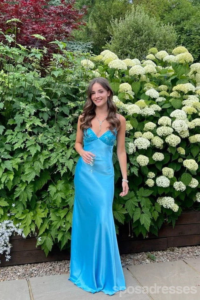 Elegant Blue V-neck Long Party Prom Dresses Ideas,Evening Gowns,13707