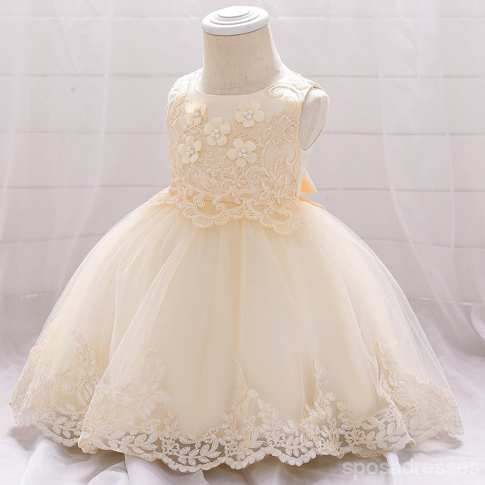 Sweet Champagne A-line Long Flower Girl Dresses, Cute Junior Girl Dresses, FG0198