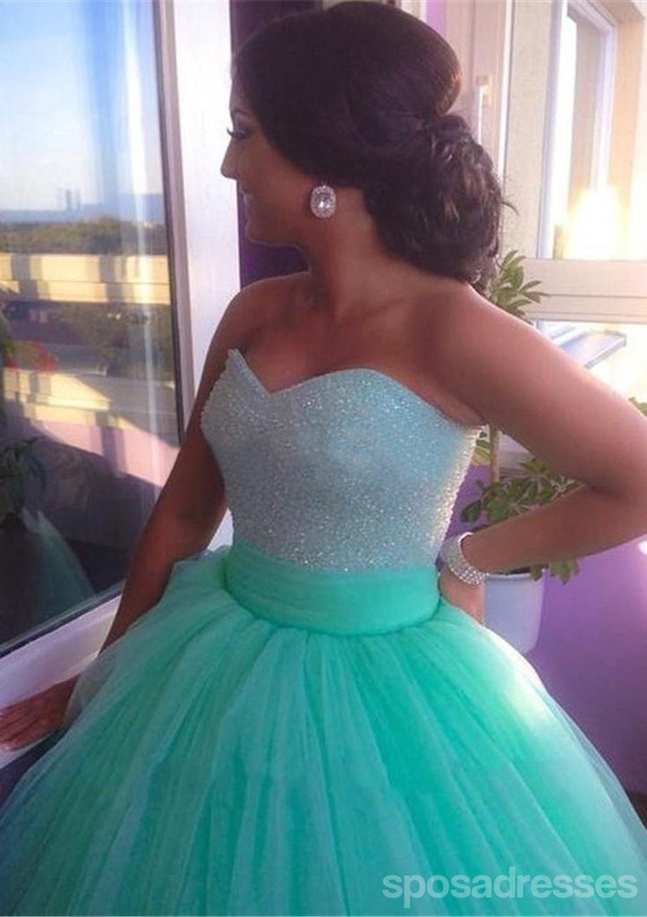 A line Green Ball Gown Evening Prom dresses, tulle prom dresses, prom dresses 2017, dresses for prom, sexy prom dress, 17018