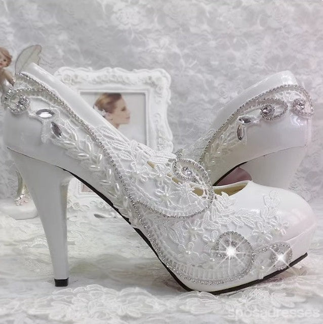 Women's Wedding Shoes Decorative Heel Wedding Heels Bridal Shoes With Beading