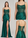 Emerald Green Sequin Satin Prom Dress Sheer Corset Slit Gown, 26013