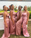 Mismatched Pink Mermaid Side Slit Maxi Long Bridesmaid Dresses For Wedding Party,WG1859