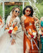 Sexy Burnt Orange Mermaid Side Slit Maxi Long Bridesmaid Dresses For Wedding,WG1778