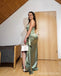 Sexy Sage Green Mermaid One Shoulder Side Slit Maxi Long Bridesmaid Dresses,WG1768