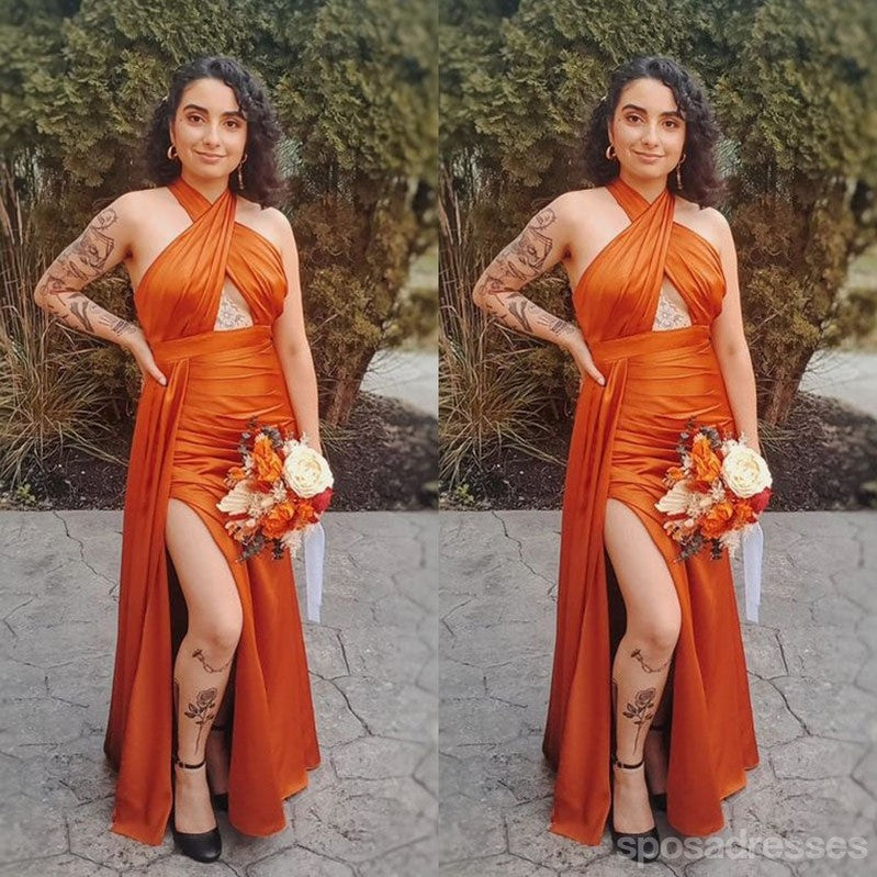 Sexy Burnt Orange Mermaid Side Slit Maxi Long Bridesmaid Dresses For Wedding,WG1765