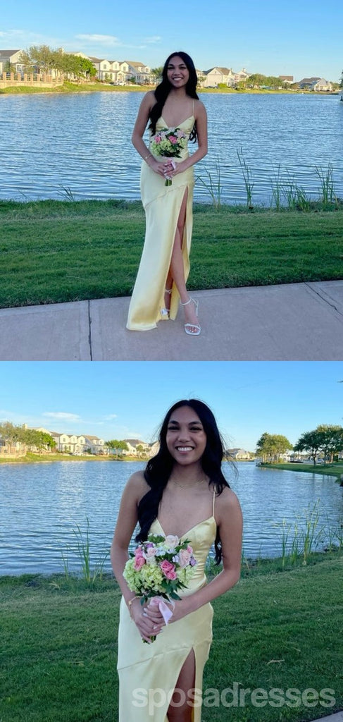 Sexy Yellow Mermaid Spaghetti Straps V-neck Maxi Long Party Prom Dresses,Evening Dress,13494