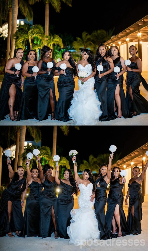 Mismatched Black Mermaid Maxi Long Bridesmaid Dresses For Wedding,WG1789