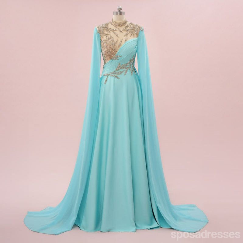 Elegant Blue A-line Long Sleeves Maxi Long Party Prom Dresses,Evening Dress,13529