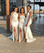 Mismatched Mermaid Side Slit Maxi Long Wedding Guest Bridesmaid Dresses,WG1753