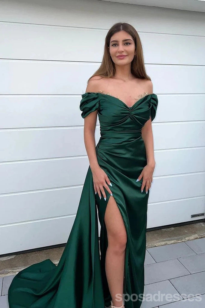 Sexy Green Mermaid Off Shoulder Side Slit Long Party Prom Dresses,Evening Dress,13352