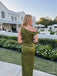 Olive Green Asymmetrical Ruched Bridesmaid Dress with Slit BD26003