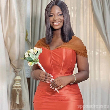 Sexy Burnt Orange Mermaid Off Shoulder Maxi Long Wedding Guest Bridesmaid Dresses,WG1743