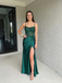 Emerald Green Sequin Satin Prom Dress Sheer Corset Slit Gown, 26013