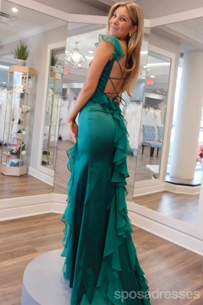 Popular Green Mermaid Square Neckline Side Slit Long Party Prom Dresses,Evening Dress,13385