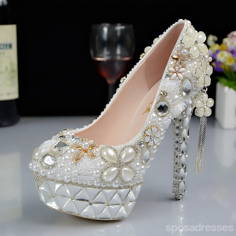 Women's Wedding Shoes Decorative Heel Wedding Heels Bridal Shoes With Beading