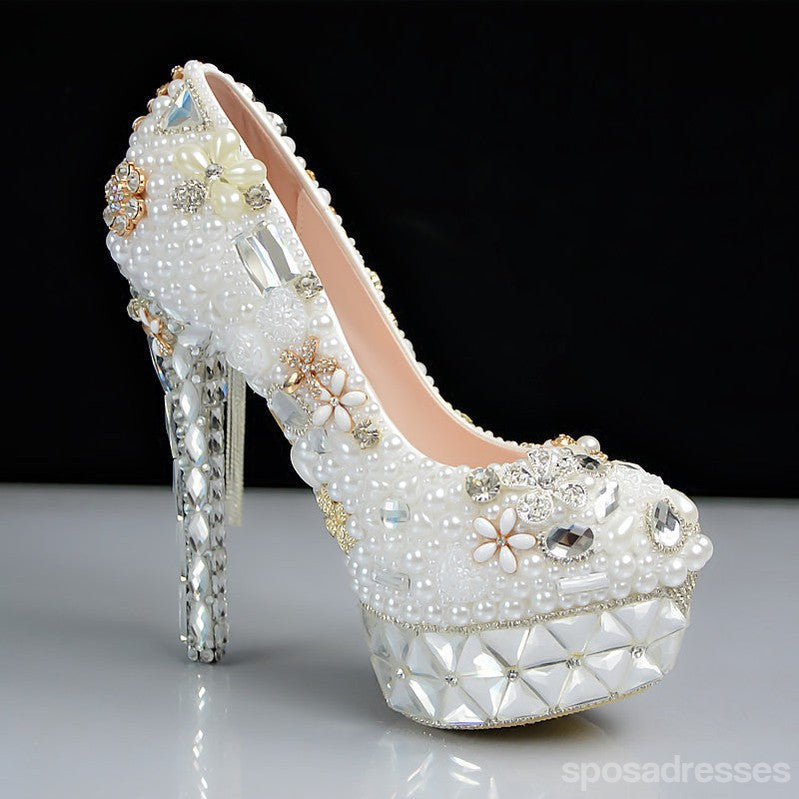 Women's Wedding Shoes Decorative Heel Wedding Heels Bridal Shoes With Beading