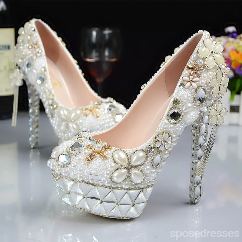 Women's Wedding Shoes Decorative Heel Wedding Heels Bridal Shoes With Beading