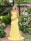 Yellow Strapless Ruffle Side Long Maxi Dress PD26027