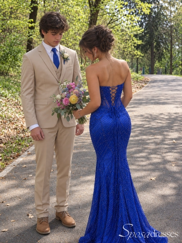 Royal Blue Sequin Corset Mermaid Long Maxi Dress PD26033