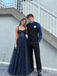 Navy Blue Glitter Tulle Corset Thick Straps Long Prom Dress PD26038