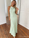 Mint Green Satin Halter Cowl Neck Backless Long Prom Dress PD26041