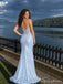 Sky Blue Sequin Lace Corset High Slit Mermaid Long Prom Dress PD26042