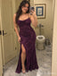 Plum Velvet Cowl Neck High Slit Long Prom Dress PD26043